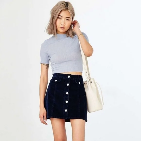 Navy Corduroy Button Front A-Line Mini Skirt Small NWOT - Picture 5 of 11